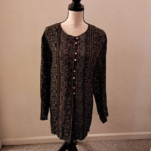 Just My Size Top Women's 22W/24W Green Asian Earthy Bohemian Evening Formal Y2K - Picture 1 of 9